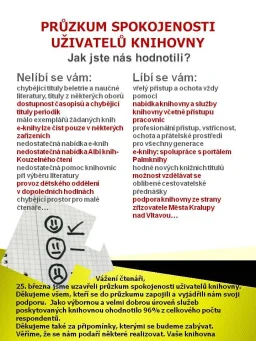 Výsledky průzkumu spokojenosti uživatelů knihovny